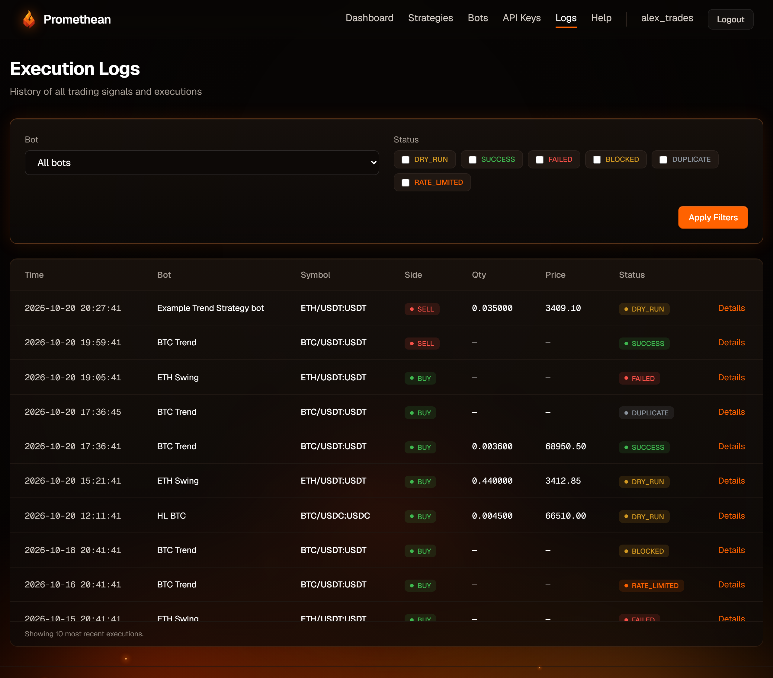 The Logs page.