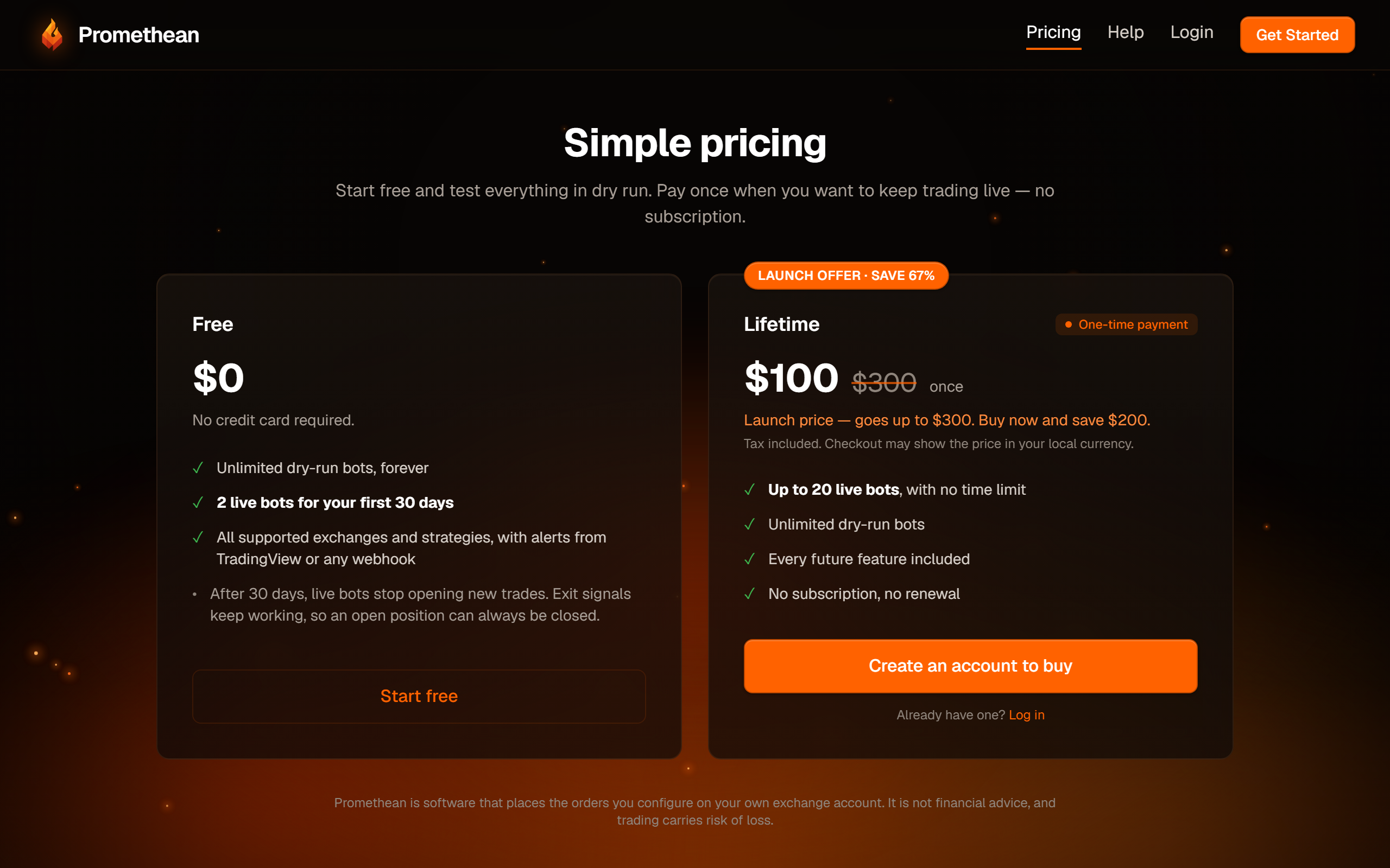 The Pricing page. The current price is always shown here.